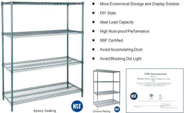 Heavy Duty Wire Shelving, Chrome Plated Steel Shelving